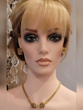 Duel Jaguar Head Statement Piece Necklace and Earrings. Has a Cartier Appeal